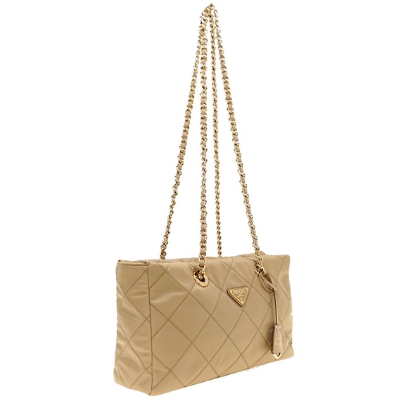 Prada Chain Shoulder Bag Re-Edition Beige Re-Nylon 1BG551 New - Picture 1 of 9